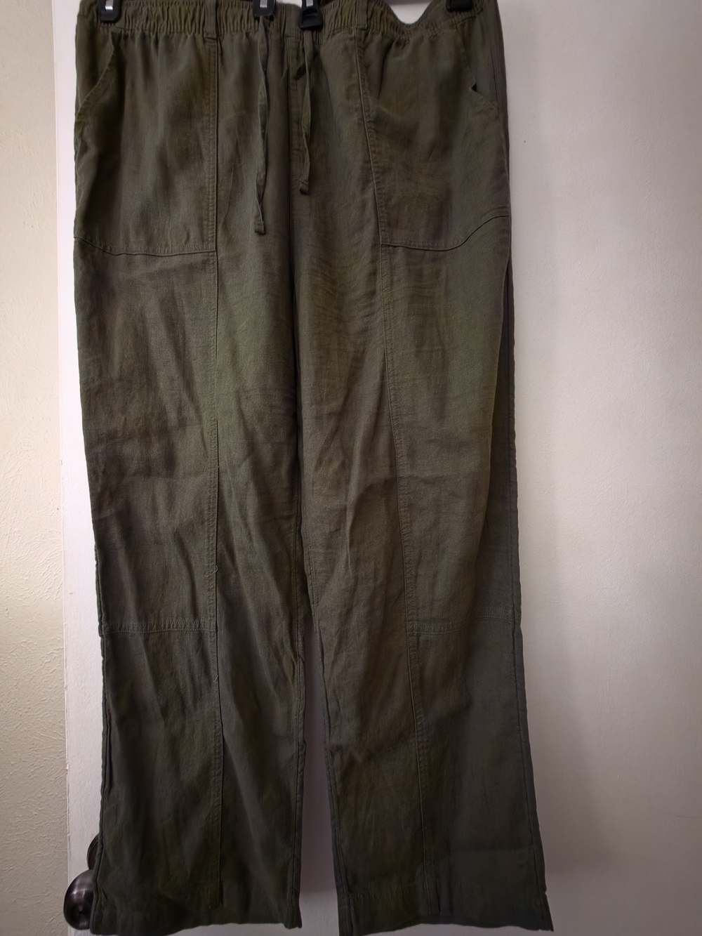 Women's Olive Green Drawstring Linen Pants